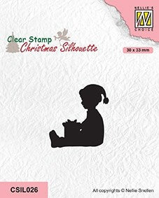 Nellie's Choice Clear Stamp Christmas Silhouette - Little Boy Got A Present