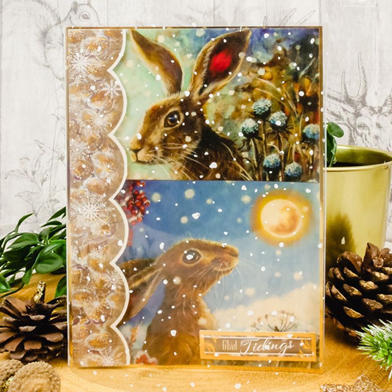 Meadow Hares At Wintertime Printed Parchment