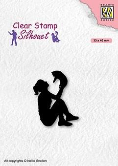 Nellie's Choice Clear Stamp Silhouette Teenagers Series Teengirl With Cat
